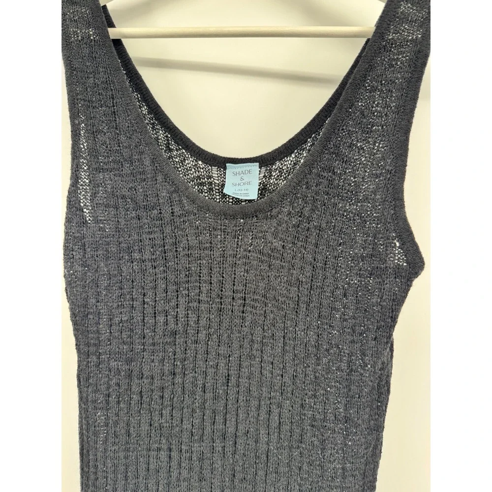 Shade & Shore Black Knit Sleeveless Maxi Dress Swim Cover-Up Womens‎ Large